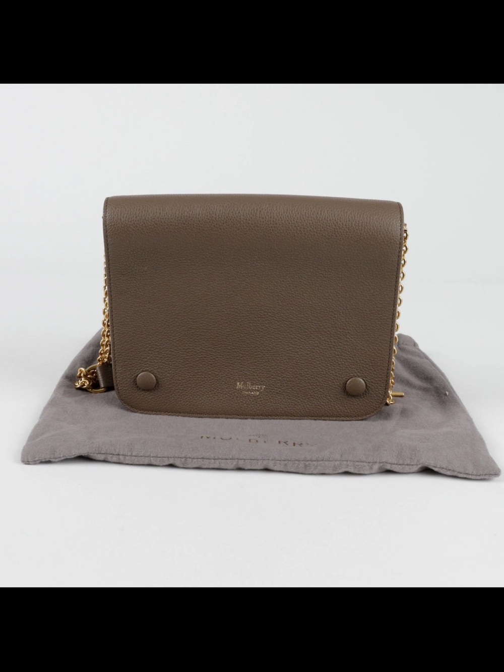 Mulberry Olive Taupe Pebbled Leather Crossbody with Gold Chain